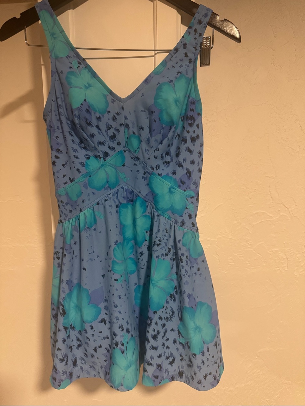 Blue Floral V-Neck Sleeveless swim dress Maxine of Hollywood women’s